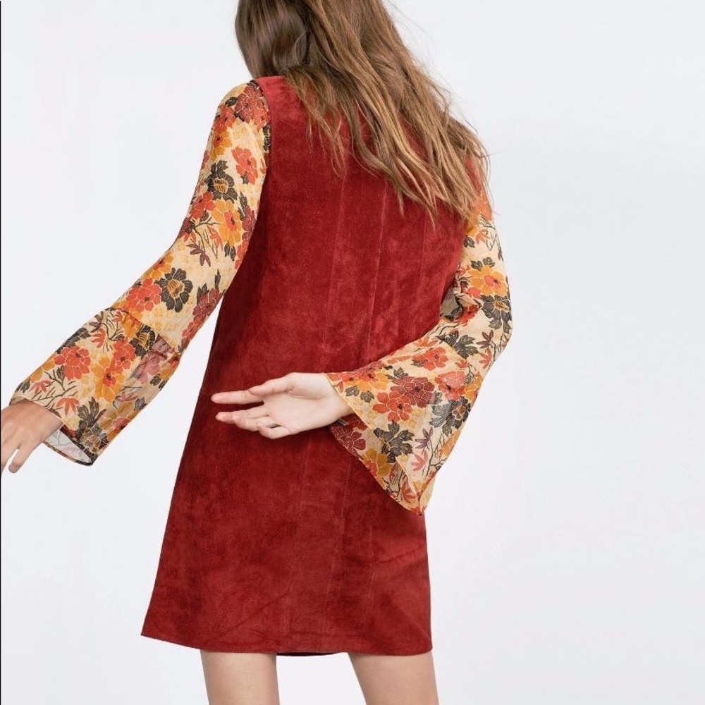 Gorgeous ❤️ ZARA Brick Red SUEDE Dress S - Picture 3 of 8